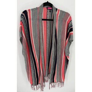 Striped Open-Front Fringe Knit Cardigan Sweater